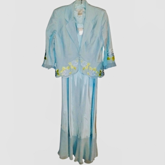 Women's Plaza South Linen Blend Sky Blue Floral Maxi Dress W Shacket NWOT Size 8
